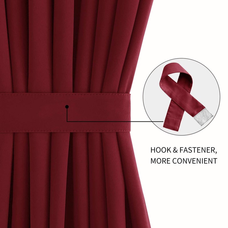 DWCN French Door Curtains â€“ Rod Pocket Thermal Blackout Curtain for Doors with Glass Window, Christmas, Kitchen and Patio Doors for Privacy, 25 X 72 Inches, 1 Curtain Panel with Tieback, Burgundy - Image 2